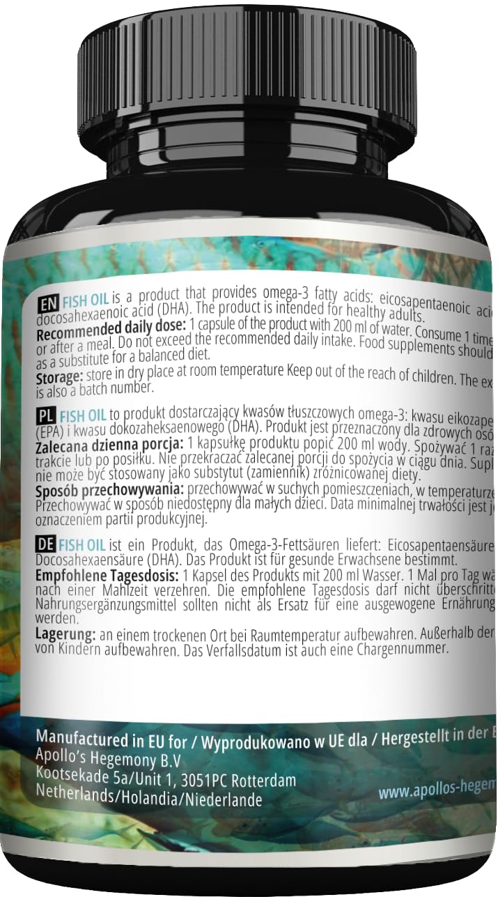 APOLLO'S HEGEMONY Fish Oil 1000mg - High Dose Omega 3 with 330mg EPA and 220mg DHA - 200 Softgel Capsules - 6 Months Supply - Unsaturated Fatty Acids (EFAs) - Supports Heart and Brain Health - by Apollo's Hegemony