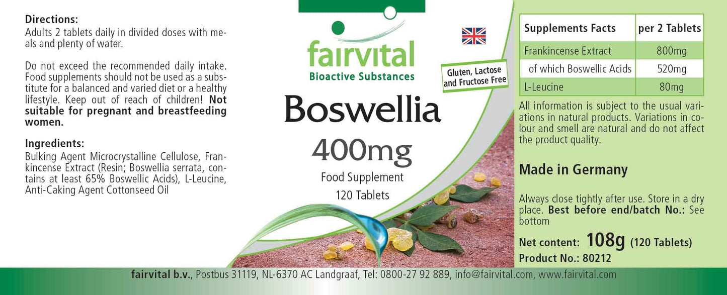Fairvital | Boswellia Frankincense 400mg - 120 Tablets - Vegan - 65% boswellic acids