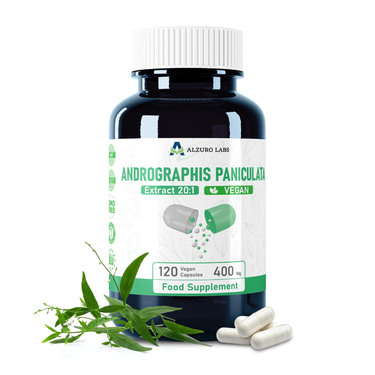 ALZURO LABS Alzuro Labs Andrographis Paniculata 8,000mg Eq - 120 Vegan Capsules | Botanical Support for Immune & Liver Wellness | 20:1 Kalmegh Extract (10% Andrographolides) | GMP & Lab Tested | 4 Months Supply