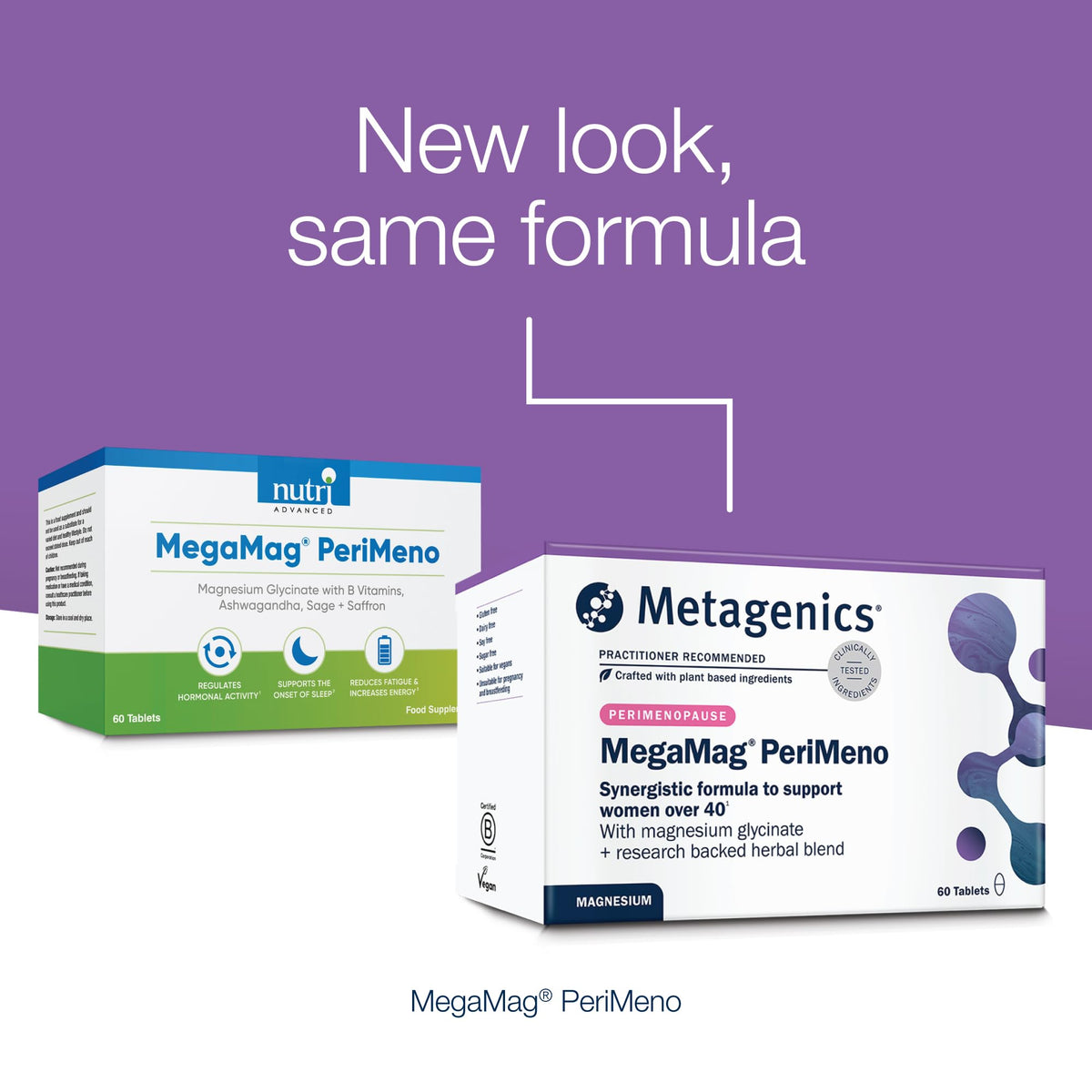Metagenics MegaMag PeriMeno - with Vitamin B6 & B12, Magnesium Glycinate, Sage, Ashwagandha and Saffron - 60 Tablets