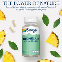 SOLARAY Bromelain Supplement 1000mg 2500 GDU/g - 60 High Strength Vegan Capsules - Enzyme Nutritional Supplements - Naturally Derived Enzyme from Pineapple - Non GMO & Lab Verified - Solaray