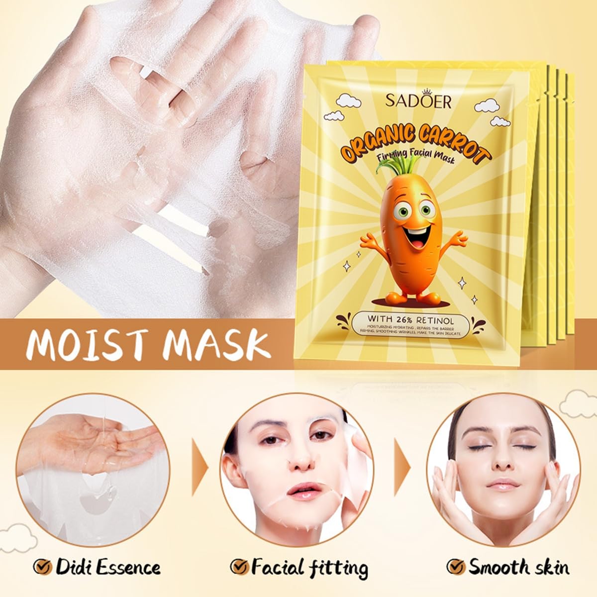 HQDA 10 Pack Fruit Face Masks Set Christmas Kit – Kiwi, Lemon, Grape, Cherry, Watermelon, Avocado & More, Moisturising Fruit Sheet Masks, Adult Girls Gentle Skincare for All Skin Types