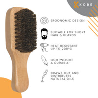 Kobe Professional Men's Light Wood Club Brush - Men’s Boar Bristle Hair Brush/Beard Brush - Wooden Bristle Brush for Men & Women