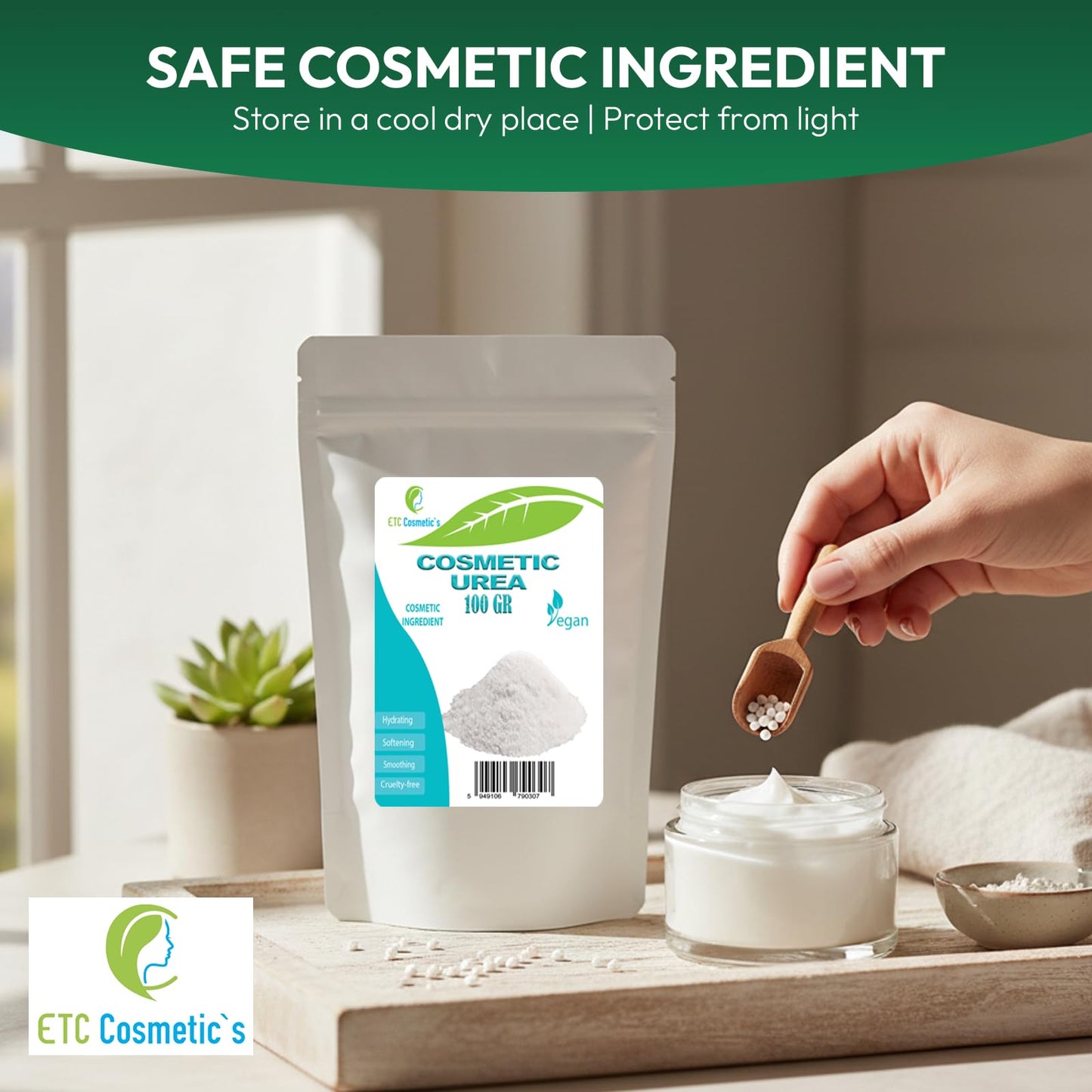 ETC Cosmetic`s Cosmetic UREA - 100 gr - suitable for creams, lotions, gels, fluids, cleansing products including shampoos and body washes, skaly and cracked skin