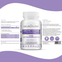 Neuro Flow creatine monohydrate Capsules | creatine Capsules for Strength and Performance Support | Pure creatine | Vegan creatine | 60 Capsules Made in UK