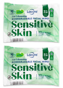 Lacura 3 In 1 Biodegradable Cleansing Facial Wipes For Sensitive Skin, Makeup Removal Wipes with Pro-Vitamin B5, 2 Packs (50 wipes in total)