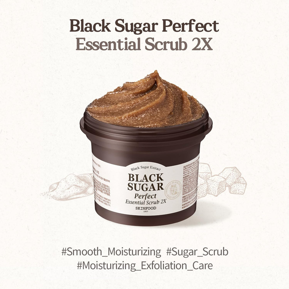 SKIN FOOD since 1957 SKINFOOD Black Sugar Perfect Essential Scrub 210g - Facial Exfoliating Massage Scrub w/o Irritation - Removes Blackheads & Dead Skin Cells - Sugar Scrub Body Exfoliator for Men & Women (7.4 fl.oz.)