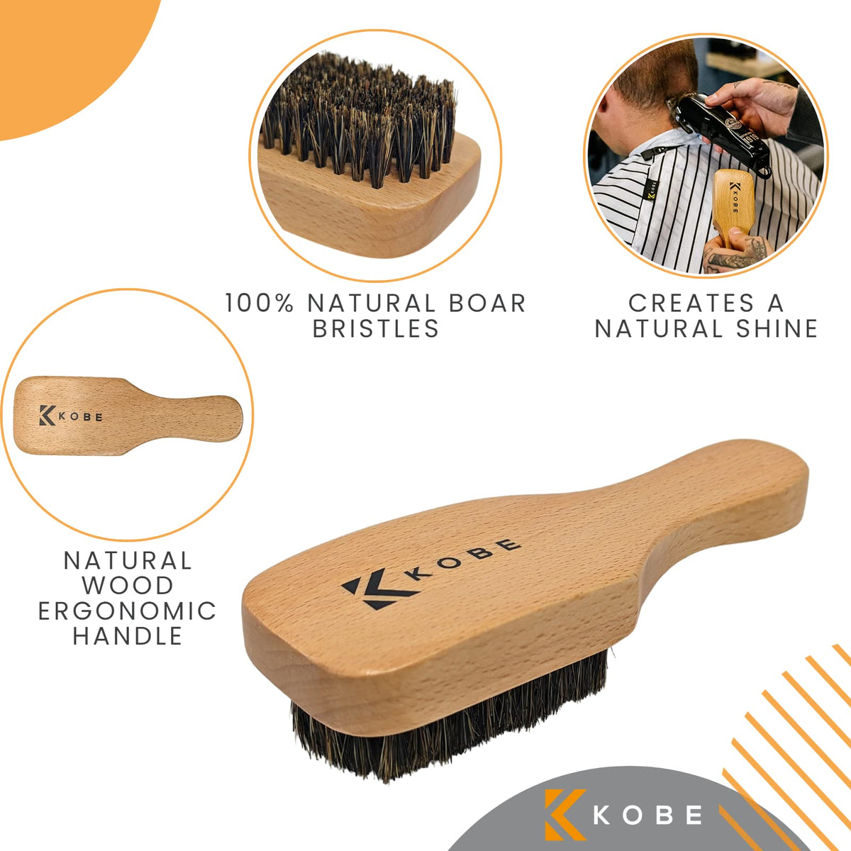 Kobe Professional Men's Light Wood Club Brush - Men’s Boar Bristle Hair Brush/Beard Brush - Wooden Bristle Brush for Men & Women