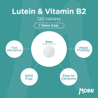 Lutein 50mg and Vitamin B2 | 120 Tablets | Vision Support | Eye Care Supplement | Eye Vitamins | Vegan GMP Approved | MOBU UK