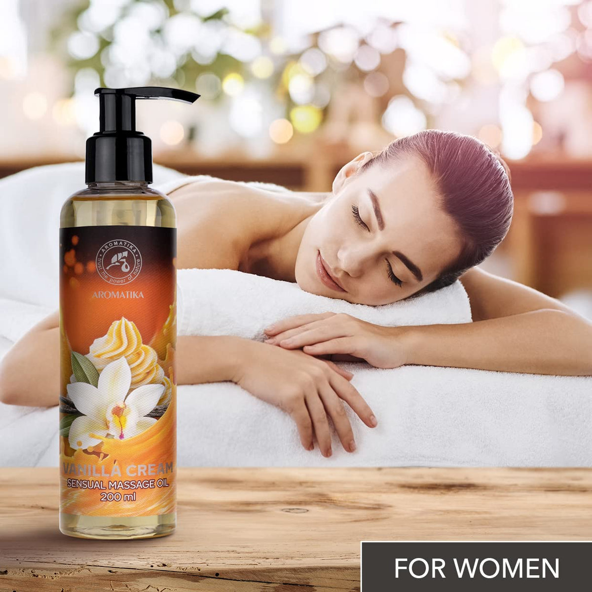 AROMATIKA trust the power of nature Vanilla Cream Sensual Massage Oil - 200ml - Edible & Kissable Massage Oil - Blend of Almond and Grapeseed Oils - Body Oil for Him & Her - for Couples - Relaxing Massage Oil