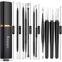 Boxoyx Pimple Popper Tool Kit - 10Pcs Blackhead Remover Comedone Extractor Tool Kit with Metal Case for Quick and Easy Removal of Pimples, Blackheads, Zit Removing, Forehead, Facial and Nose(Black)
