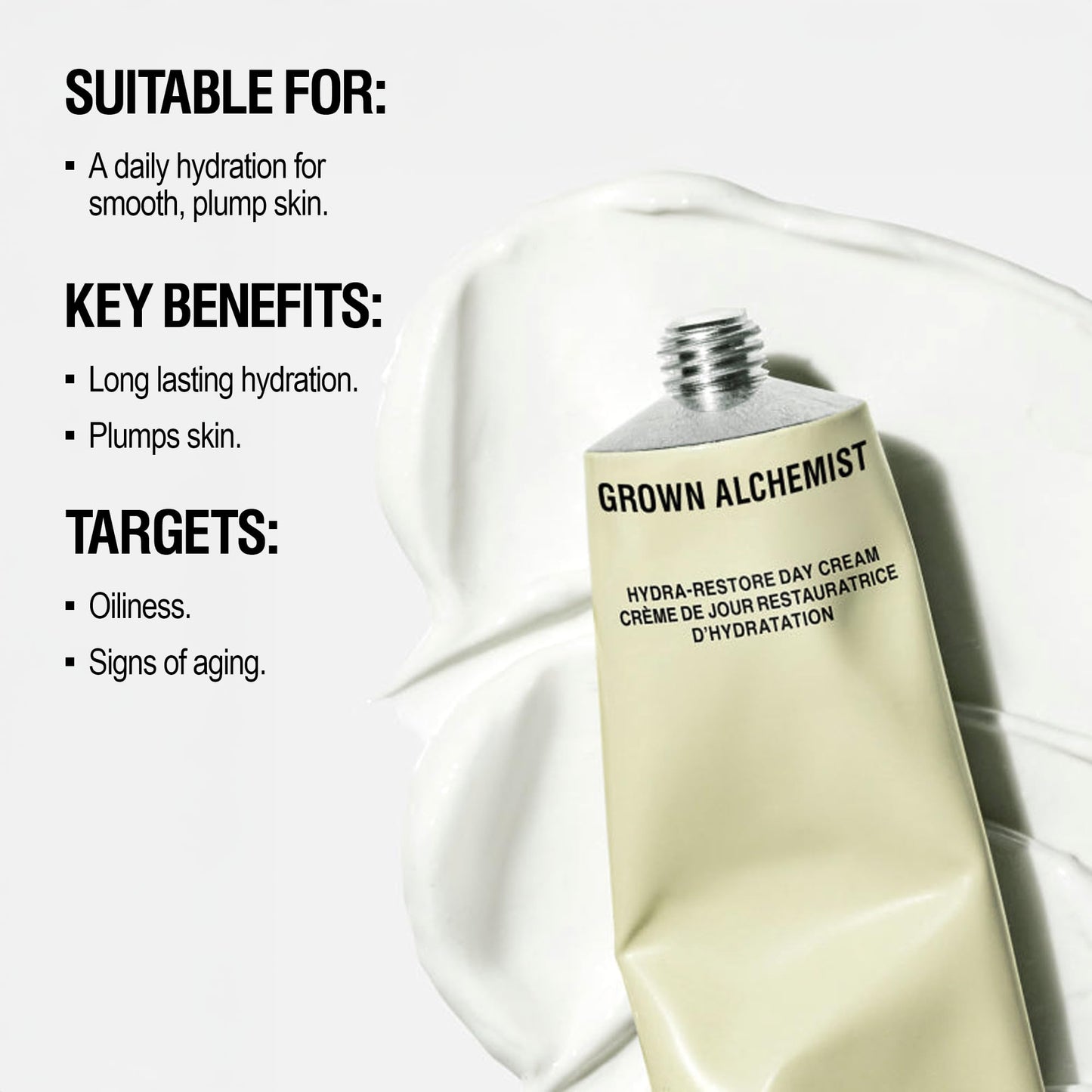 Grown Alchemist Hydra-Restore Day Face Cream - Luxury Daily Moisturising Cream and Natural Make Up Primer - Hydrating Face Moisturiser with Antioxidants Aloe, Vitamin E, Vegan Plant Oils - 65 ml