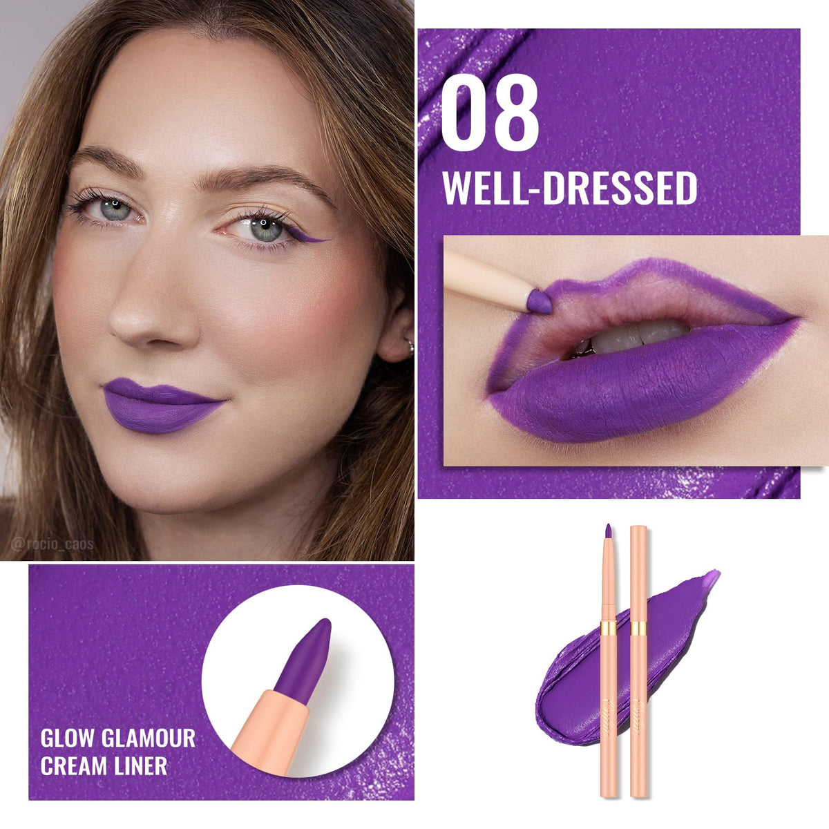 Oulac OULAC Matte Purple Lip Liner, Waterproof Lipliner Pencil Lasts 24H +, Highly Pigmented, Smooth and Smudge-proof Formula, Contour Your Lips, Vegan (08) Well-dressed