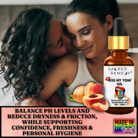 Kiss My Yoni Oil Peach Premium Body Lotion Rub. Non-Sticky, 30ml, Massage Oil. Vegan, Natural, Organic, Non-Toxic.