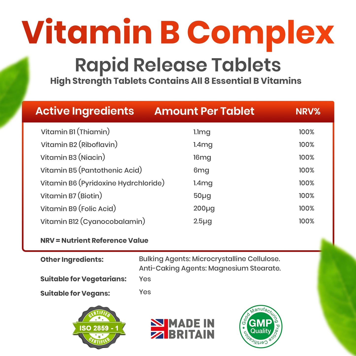 Red Label Health Vitamin B Complex High Strength, Pack of 300 Tablets (9+ Months Supply), All 8 Essential B Vitamins in 1 Tablet for Men & Women, B1, B2, B3, B5, B6, B12, Biotin & Folic Acid, UK
