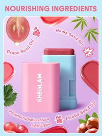 SHEGLAM Glass Glow Blush Stick Cream for Cheek and Lip, Waterproof Hydrating Tinted Solid Moisturizer Blendable Natural Grow Nude Face Blush Makeup-Cherry Express
