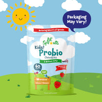 Kids ProBio Tablets 180 Billion CFU Per Pack | 2-Month Supply | 3 Billion CFU x 60 Vegan Chewables | Multi-Strain with Lactobacillus and Acidophilus | Strawberry and Vanilla Flavour | by Lil' Sprouts