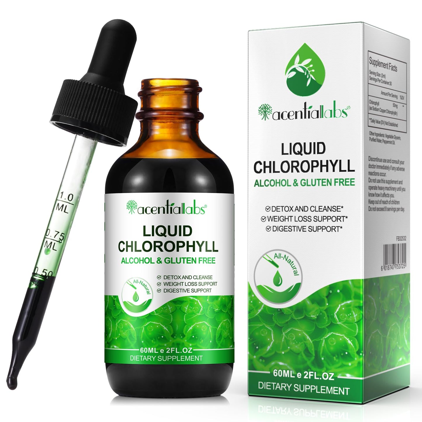 Liquid Chlorophyll Drops, 60ML Natural Chlorophyll for Internal Detox & Cleanes, Energy Booster, Digestion Supports Mint Flavour