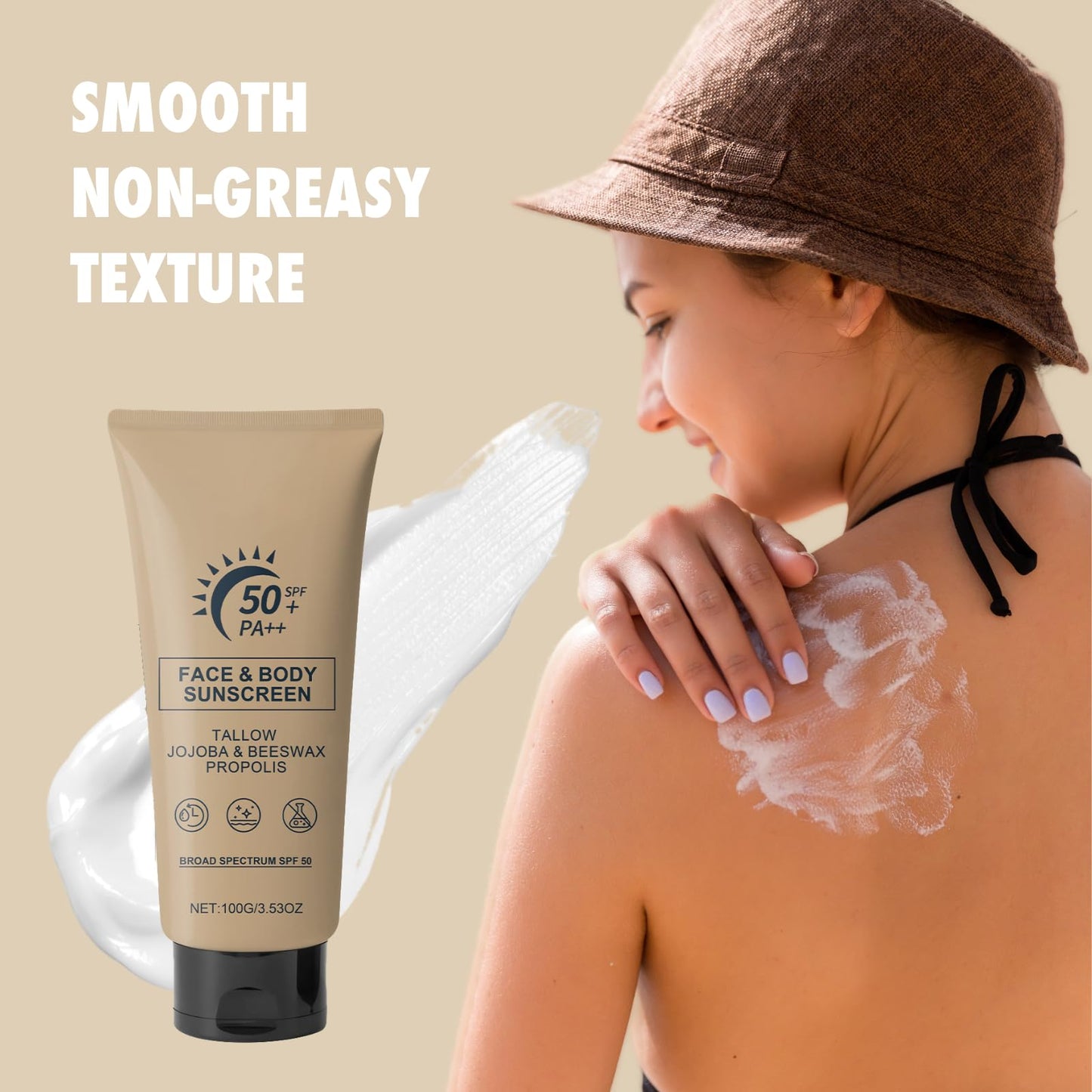 Tallow Sunscreen - Sun Cream SPF 50 with Grass-Fed Beef Tallow & Beeswax, Lightweight Moisturizing Protection for Face & Body