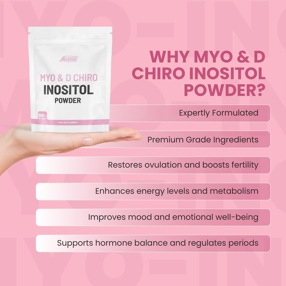Freak Athletics Myo & D Chiro Inositol Powder 106g - Supports Women with PCOS - Promotes Hormonal Balance & Normal Ovarian Function - 2100mg Myo Inositol Powder Per Serving - 50 Servings
