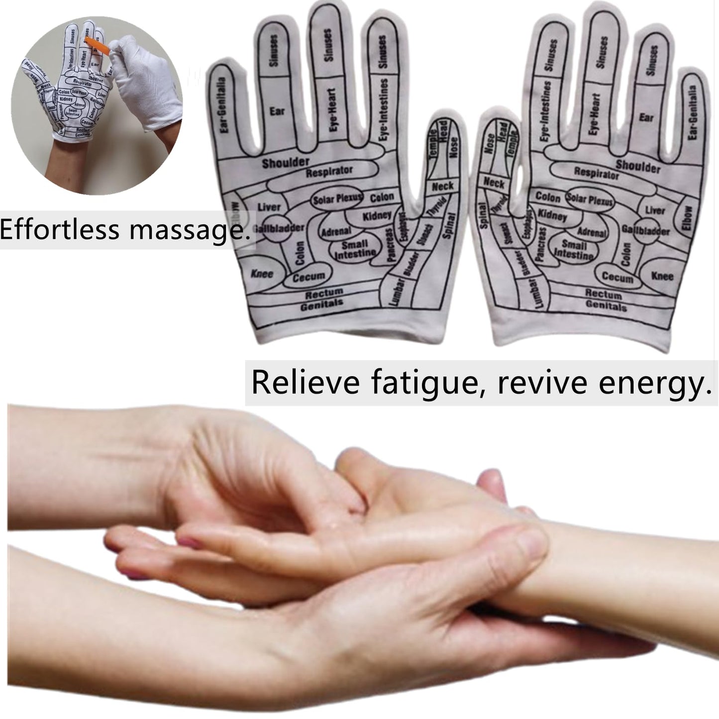 QCVENL 2 Pcs Reflexology Tools Facial Reflexology Tool Reflexology Hand Gloves Hand Reflexology Tools Print Mittens for Correctly Stimulating Hand Acupoints Massa