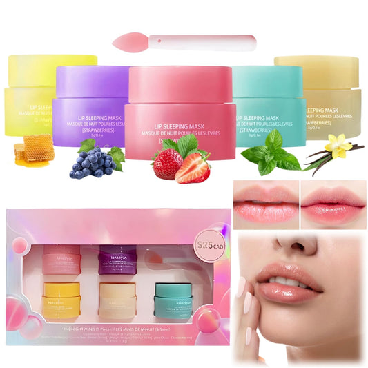 Jinjiar 5PCS Lip Sleeping Mask,Lip Balm Set with Stick,Day and Night Repair Lip Balm,Lip Mask Overnight,Lip Balm for Chapped Cracked Dry Lips,Glossier Lip Balm,Hydrating Lip Balm,Lip Moisturiser,Lip Care