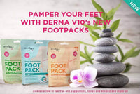 Derma V10 Foot Pack Mask (6 Pack) Deep Moisturising (Tea Tree & Peppermint, Honey & Almond, Argan Oil)