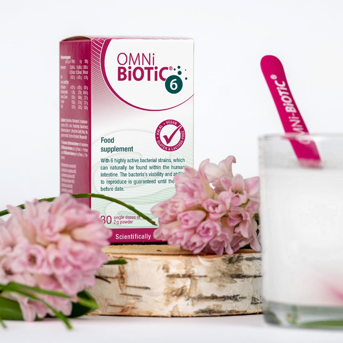 OMNi BiOTiC 6 | Glass | 30 portions (60g) | 6 Bacterial strains | 4 Billion Bacteria per Daily dose | Powder | with Inulin | Vegan | Gluten-Free | Lactose-Free | for Daily use