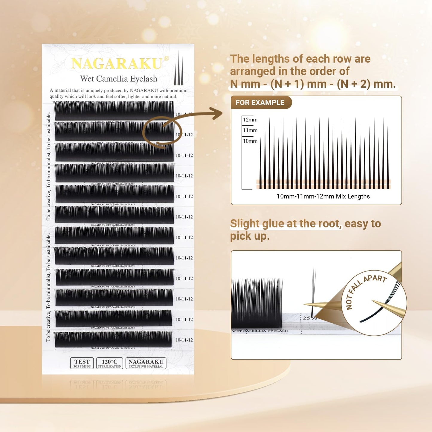 NAGARAKU Wet Camellia Lash, Roots with Light Glue Mega Volume Lash 12mm-13mm-14mm Mix Length Eyelash Extension 0.07mm LC Curl Maga/Wispy/Fox/Anime/Hybrid Volume Style