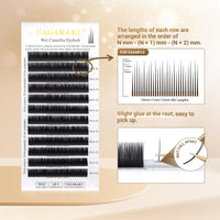 NAGARAKU Wet Camellia Lash, Roots with Light Glue Mega Volume Lash 12mm-13mm-14mm Mix Length Eyelash Extension 0.07mm LC Curl Maga/Wispy/Fox/Anime/Hybrid Volume Style