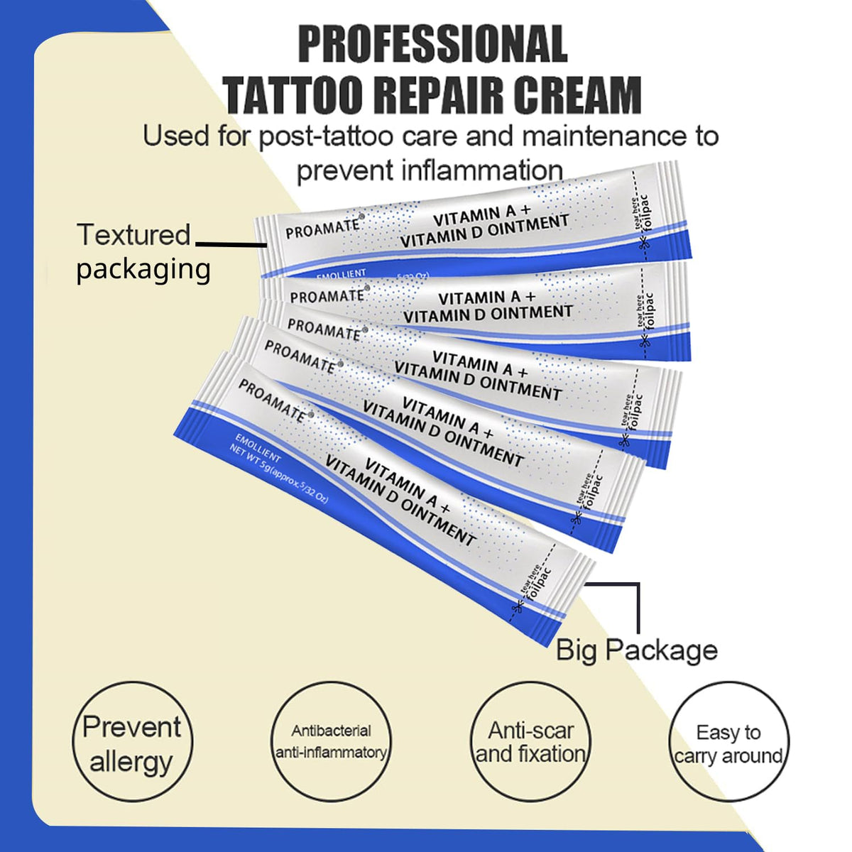 proamate Proamate Tattoo Cream Scar Repair Gel, Microblading Aftercare Ointment Vitamin A&D Anti Scar Tattoo Aftercare Cream for Makeup Microblading and Tattoo Healing Supplies (White 10 PCS/Pack)