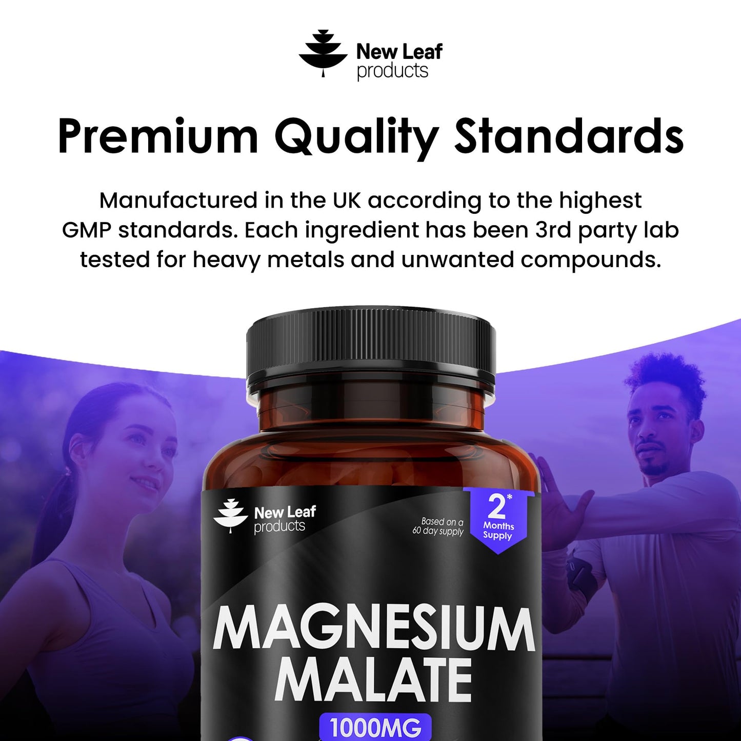 Magnesium Supplements 1000mg - Pure Magnesium Malate Capsules - Bones & Sleep Support - High Absorption Elemental Magnesium - Vegan High Strength Magnesium - 2 Months Supply - Not Magnesium Tablets