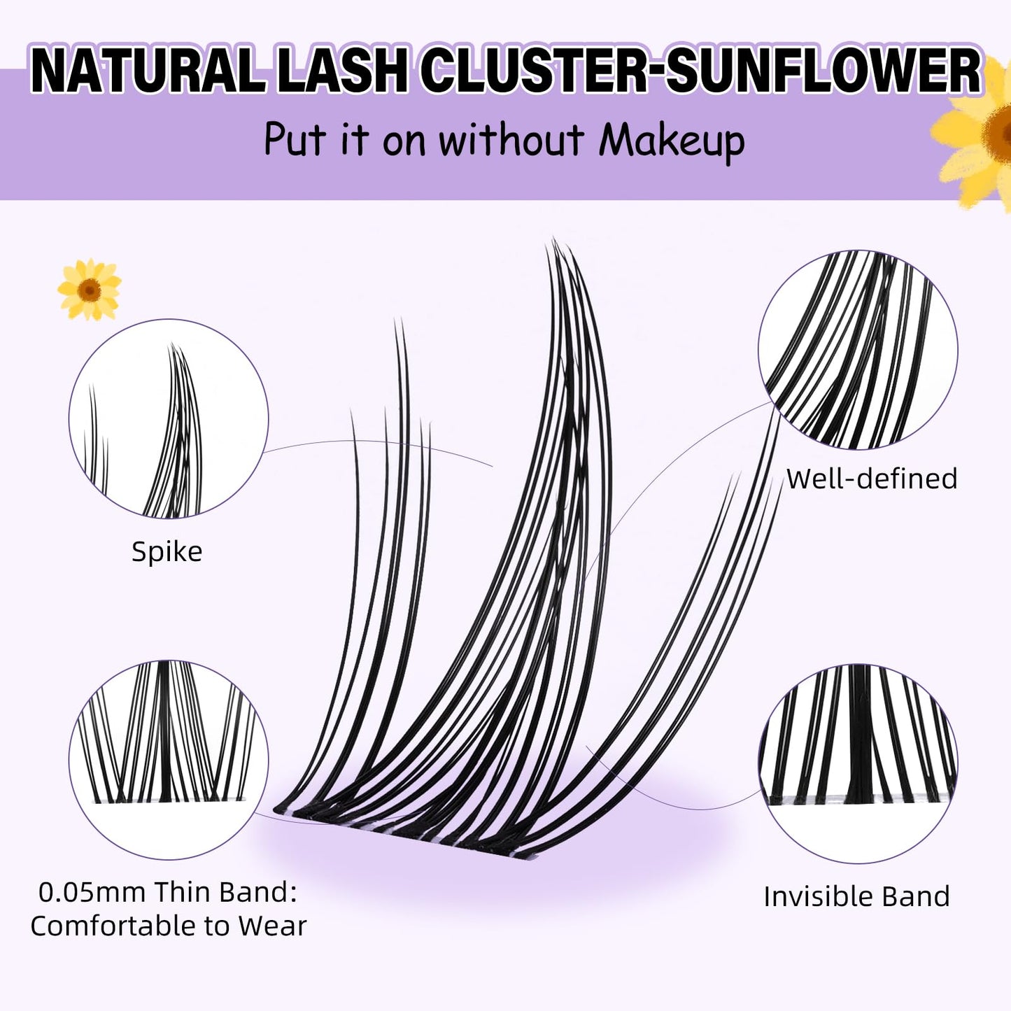BelleQiana B&Q Clusters Lash Kit Sunflower Lash Extension Kit No lash Map Natural LASH Clusters Individual with Invisible Band Eyelash Extension kit C Curl LASH with Bond and Seal (LRTZ-Sunflower)