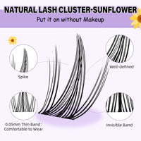 BelleQiana B&Q Clusters Lash Kit Sunflower Lash Extension Kit No lash Map Natural LASH Clusters Individual with Invisible Band Eyelash Extension kit C Curl LASH with Bond and Seal (LRTZ-Sunflower)