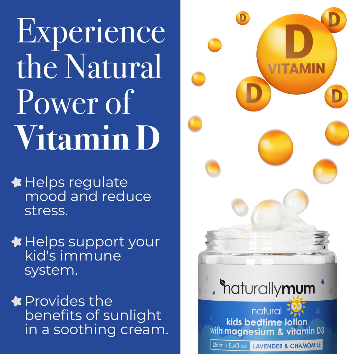 NaturallyMum Kids Magnesium Bedtime Lotion with Vitamin D (120ml (Pack of 1), Lavender & Chamomile)