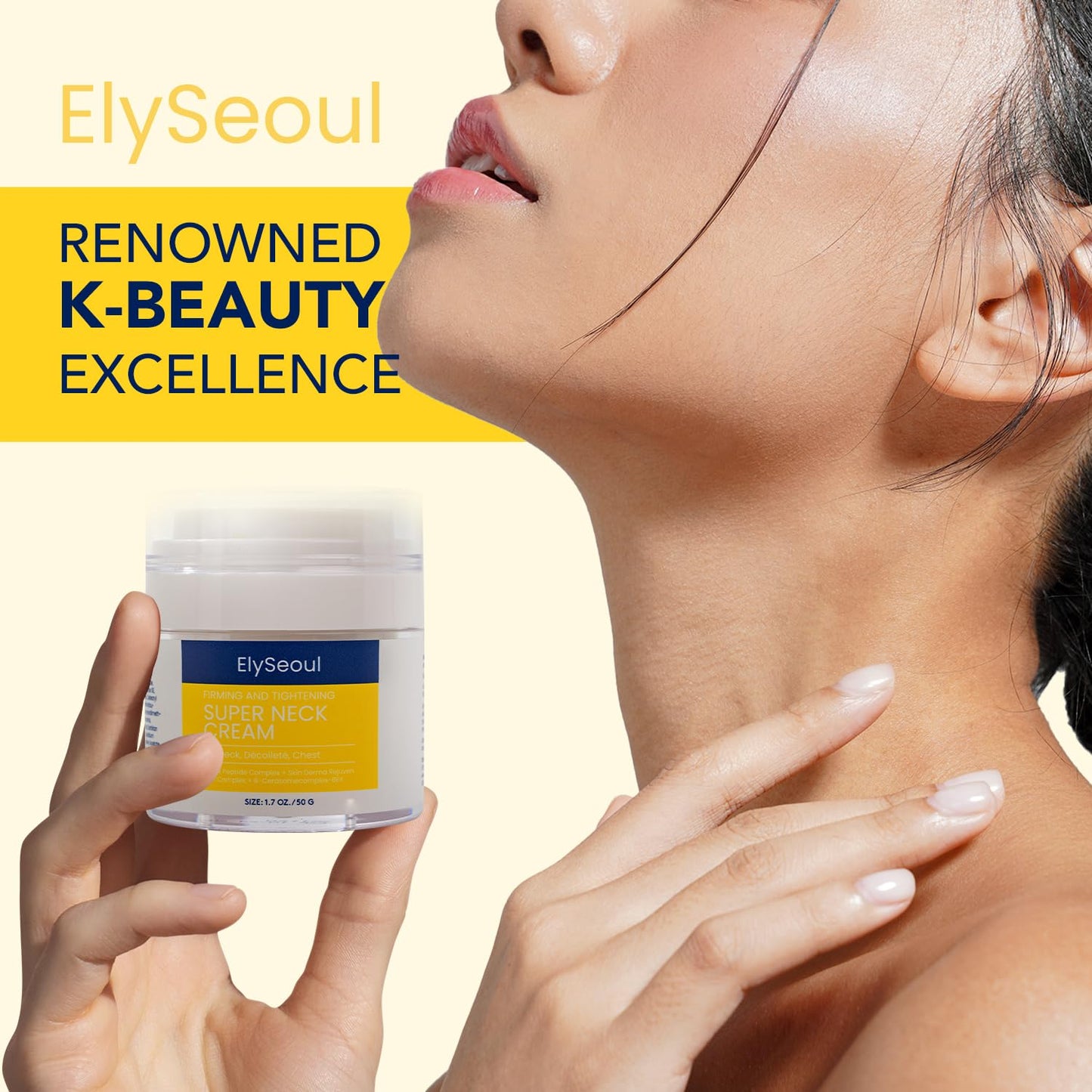 Neck Cream for Firming Tightening & Wrinkle: Korean Made Crepey & Sagging Skin Toning, Anti-Aging Cream for Décolleté, Chest - Acetyl Hexapeptide-8, Collagen Water, Peptides, Skin Derma Rejuven