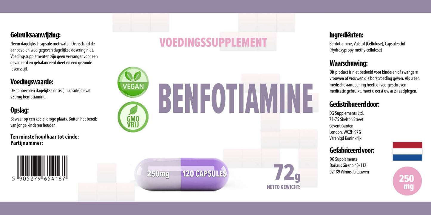 Hepatica Benfotiamine 250mg – 120 Vegan Capsules | High-Strength Vitamin B1 | 3rd Party Lab Tested | Gluten-Free, Non-GMO