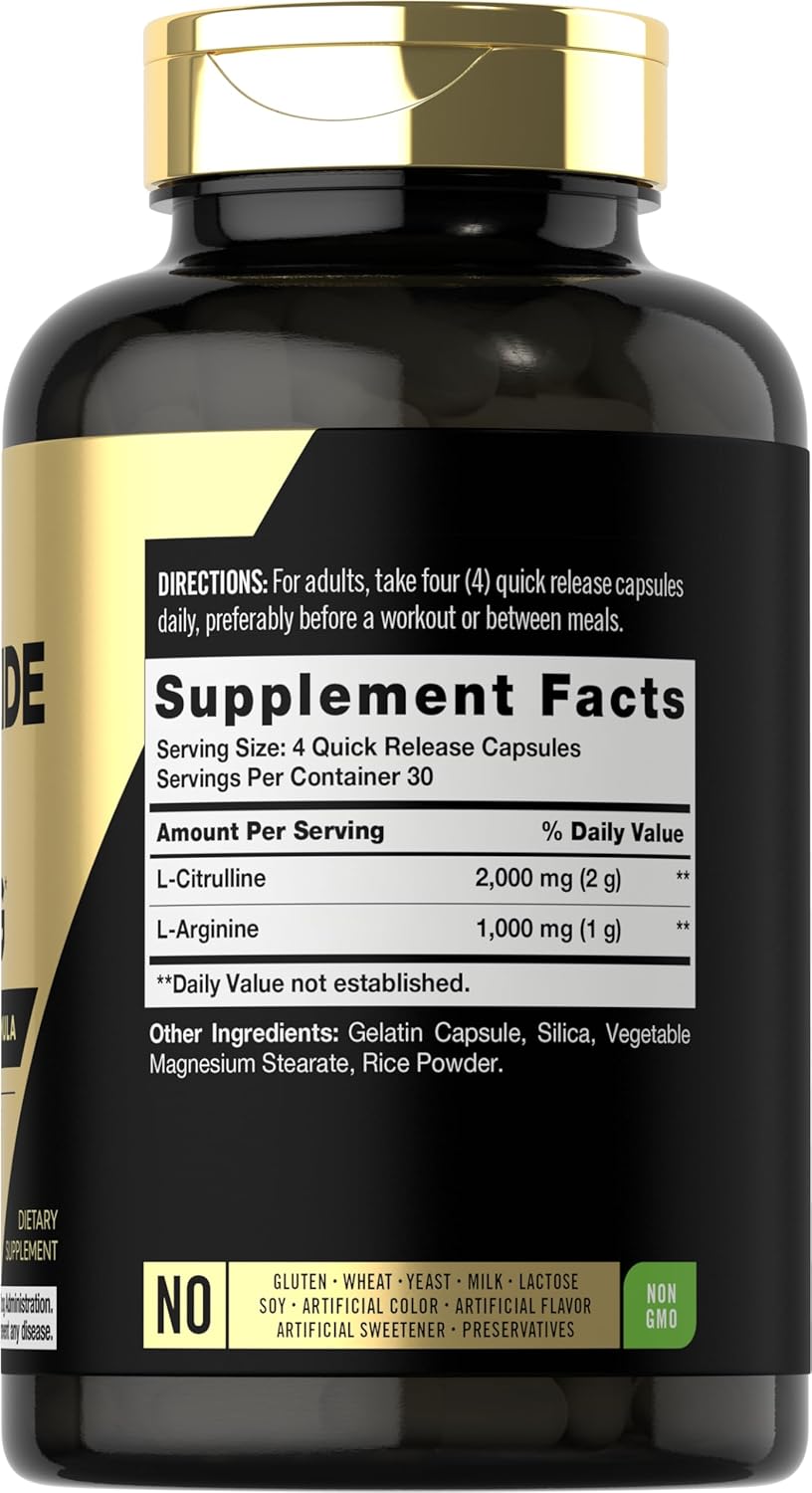 Carlyle Nitric Oxide Supplement 3000mg | 120 Capsules | Pre Workout with L-Arginine & L-Citrulline | Non-GMO, Gluten Free