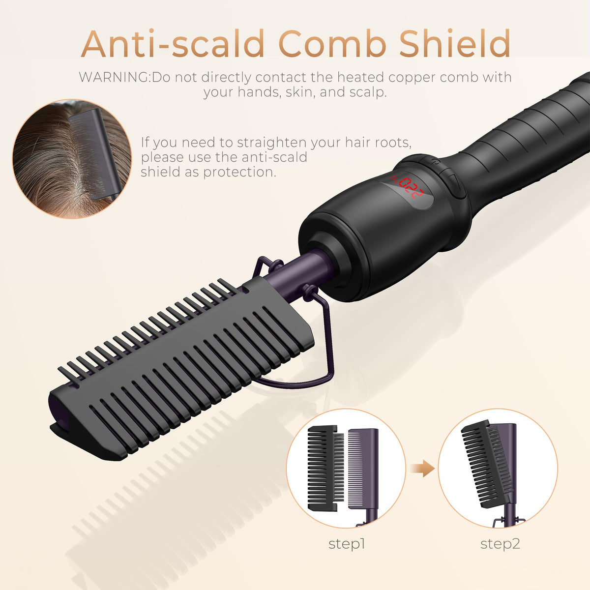 UKLISS Hot Comb for Wigs Afro Hair Beard Curly Hair Electric Copper Hot Comb Hair Straighteners Styling Appliances Heated Hair Press Comb Adjustable Temperature with LCD Display, Dark-Purple/Black