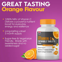 Vitamin C 1000mg Chewable by Club Vits - 90 Tablets - Supports Immune Health and Helps Fight Colds - Helps Reduce Tiredness and Fatigue