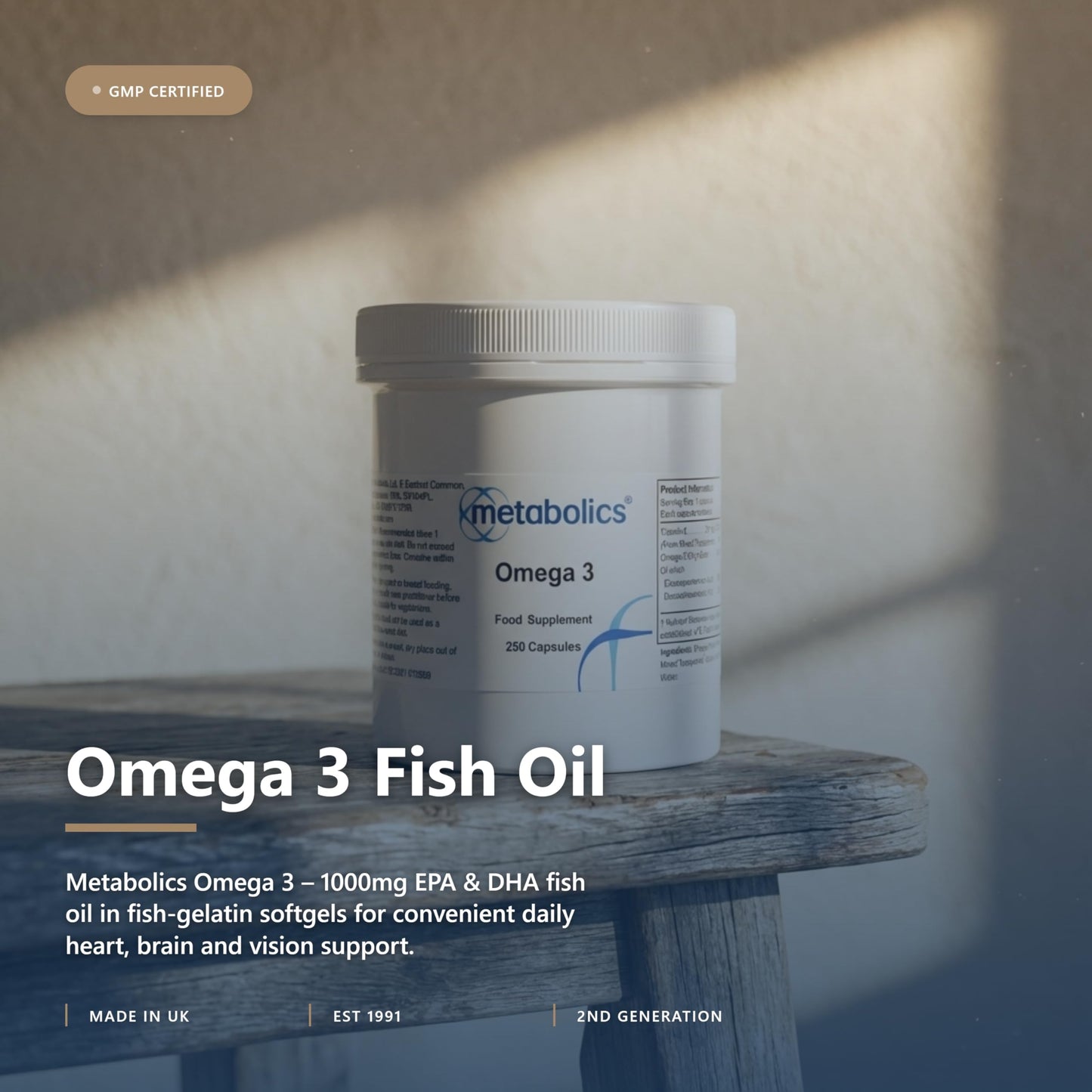 Metabolics Omega Fish Oil Capsules 1000mg – Pure EPA & DHA with Vitamin E – Heart, Brain & Vision Support – Low Oxidation, Heavy Metal Tested – 250 Fish Gelatin Softgels