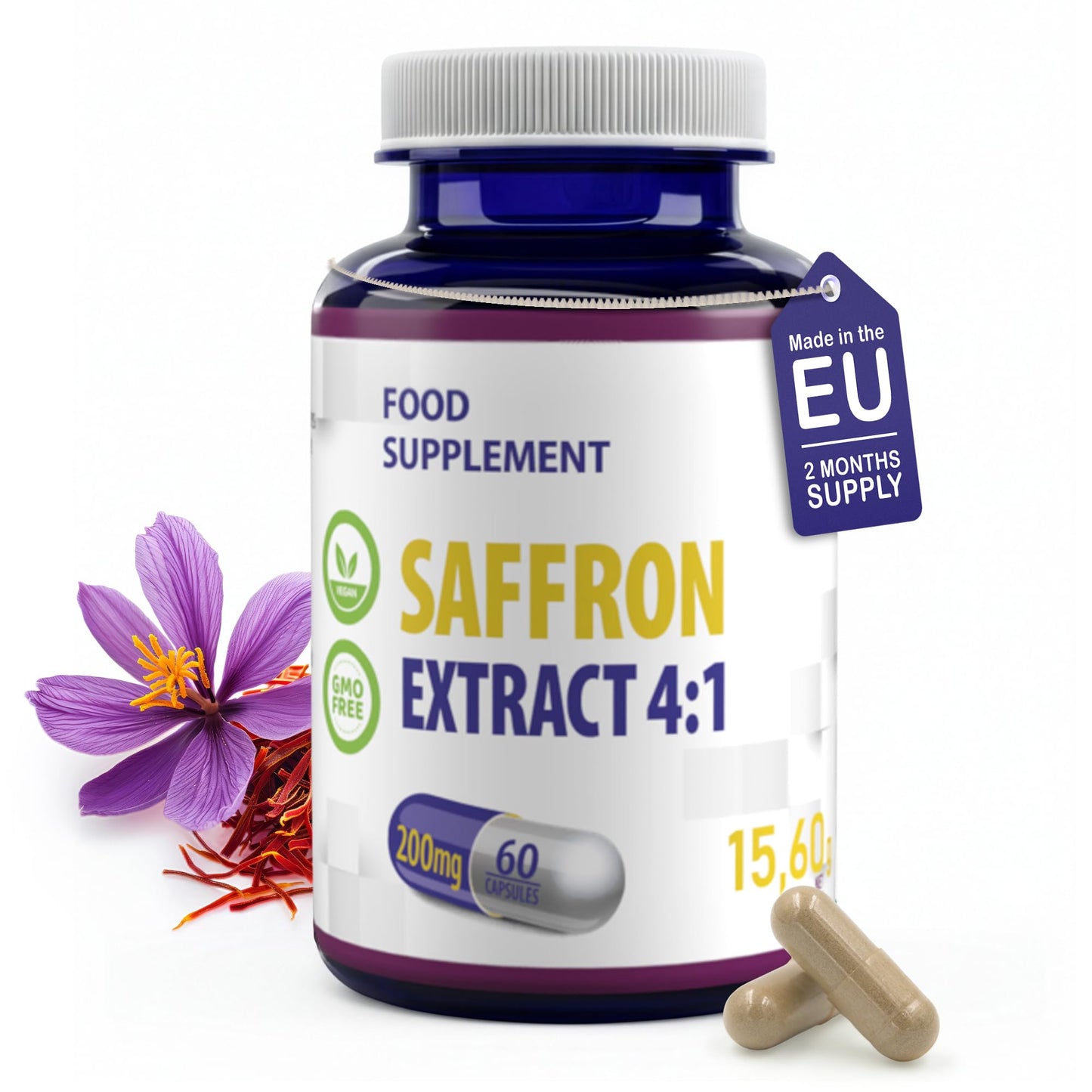 Hepatica Saffron Extract (Crocus Sativus) 800mg Equivalent | 200mg 4:1 Stigma Extract | with Safranal & Crocin | 60 Vegan Capsules | 3rd Party Lab Tested