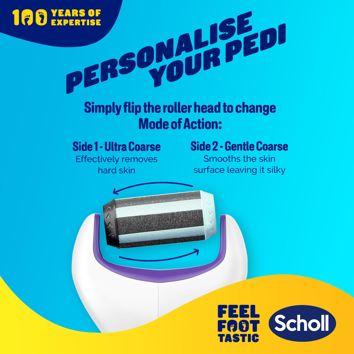 Dr. Scholl's Scholl ExpertCare 2-in-1 File & Smooth. Dual Speed Pedi Electric Foot File for Hard Skin and Callus Removal. Batteries Included