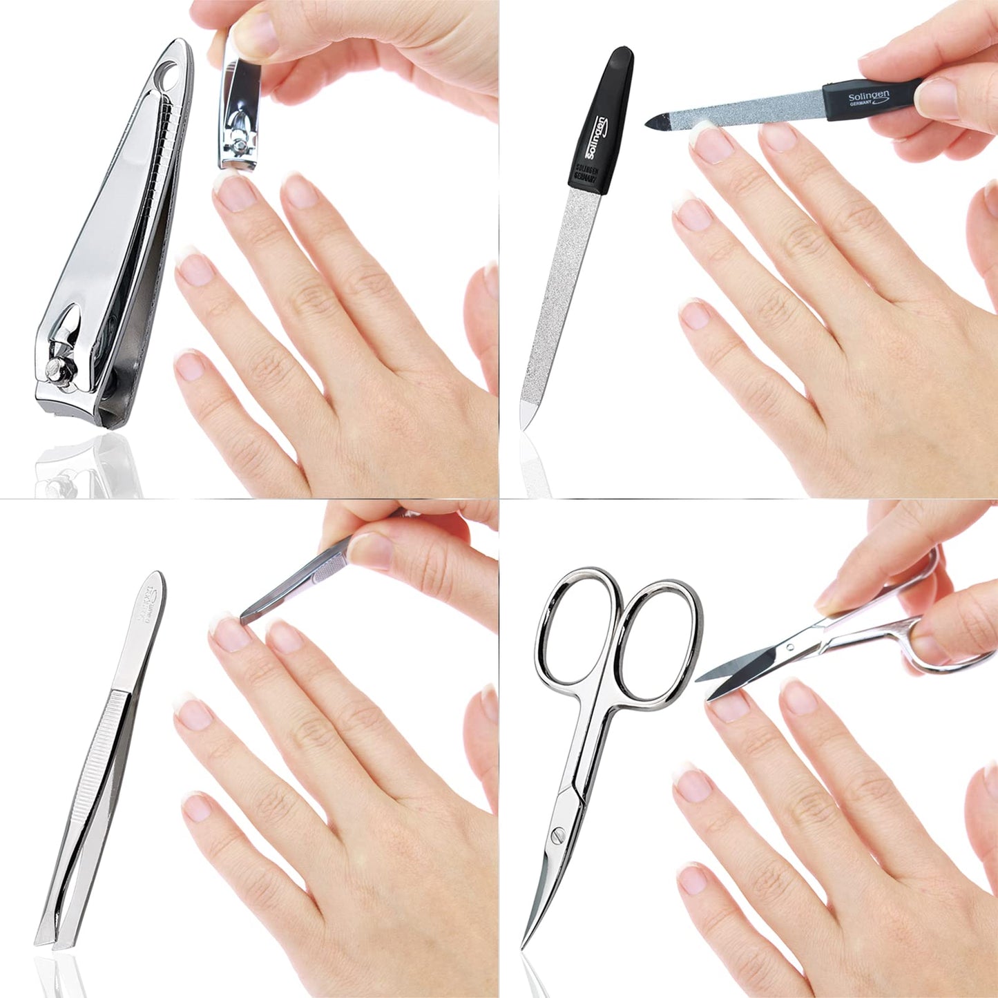 marQus Solingen Manicure Set for Women and Men - 4-Piece Nail Kit, comprising sharp scissors, tweezers, nailclippers, and sapphire nailfile - Ideal for travelling, blue