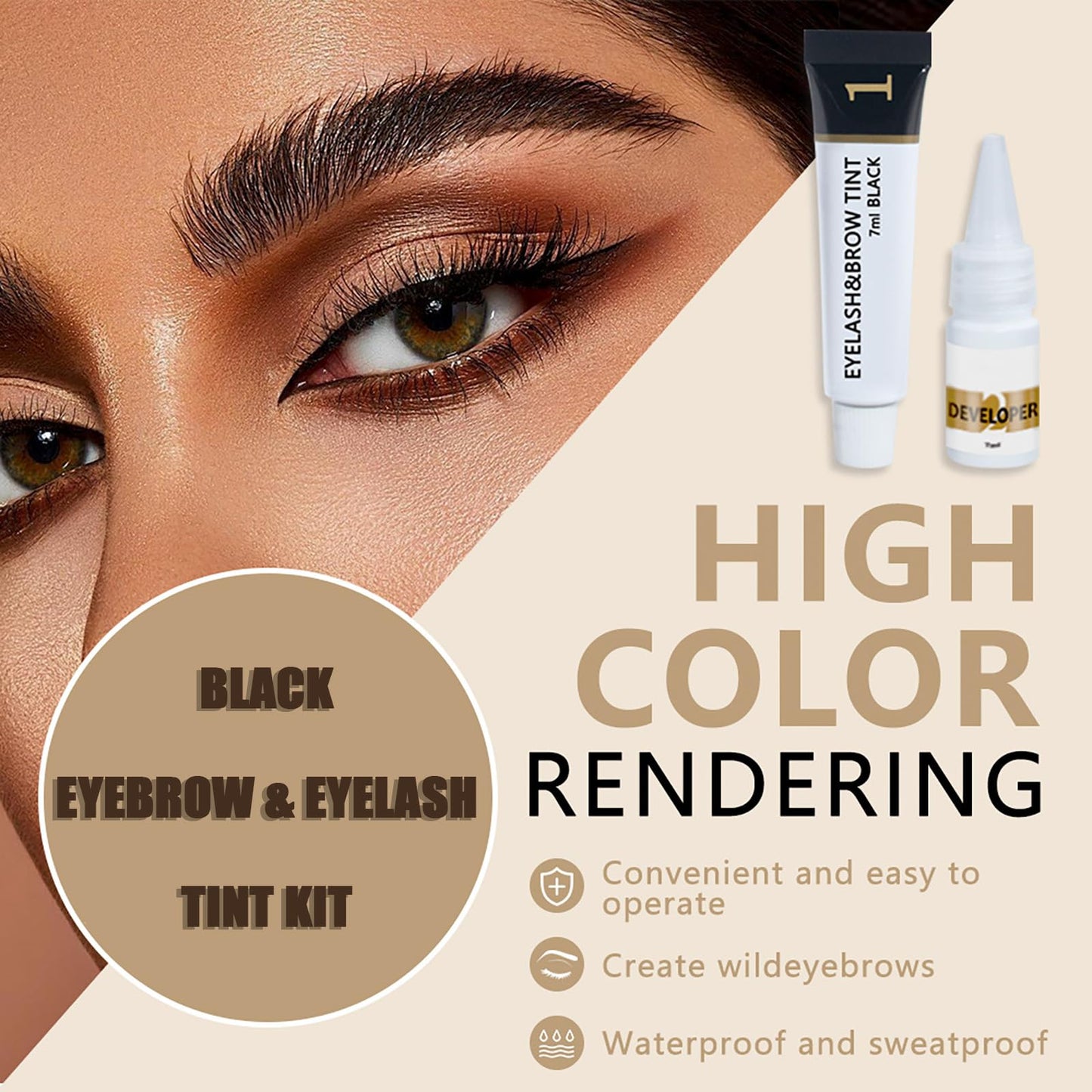 NatrLuxe Black Eyebrow & Eyelash Tint Kit – Long-Lasting 8-Week Color, Waterproof & Smudge-Proof. Mild Formula For Sensitive Skin. Instant Full Brows & Luscious Lashes. Easy Application, 14ml