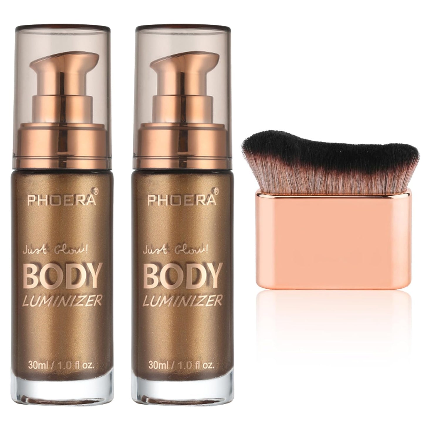 Hilareco PHOERA Body Glow Oil - Rose Gold & Bronze Shimmer Highlighter Luminizer Body Illuminator with Self Tanning Lotion, 1oz (101+103)