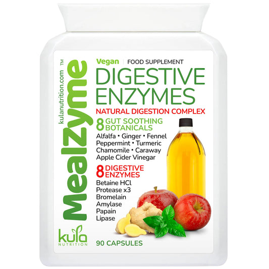 Kula Nutrition MealZyme - 8 Plant Digestive Enzymes for Gut Health - 90 Vegan Capsules