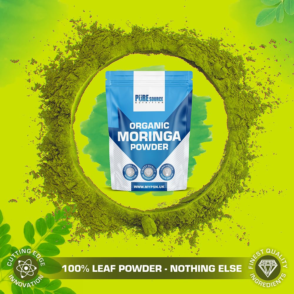Organic Moringa Leaf Powder Gluten Free Natural and Pure Leaves Picked from The Moringa Oleifera Plant - Superleaf Superfood Powder by Pure Source Nutrition (100g)