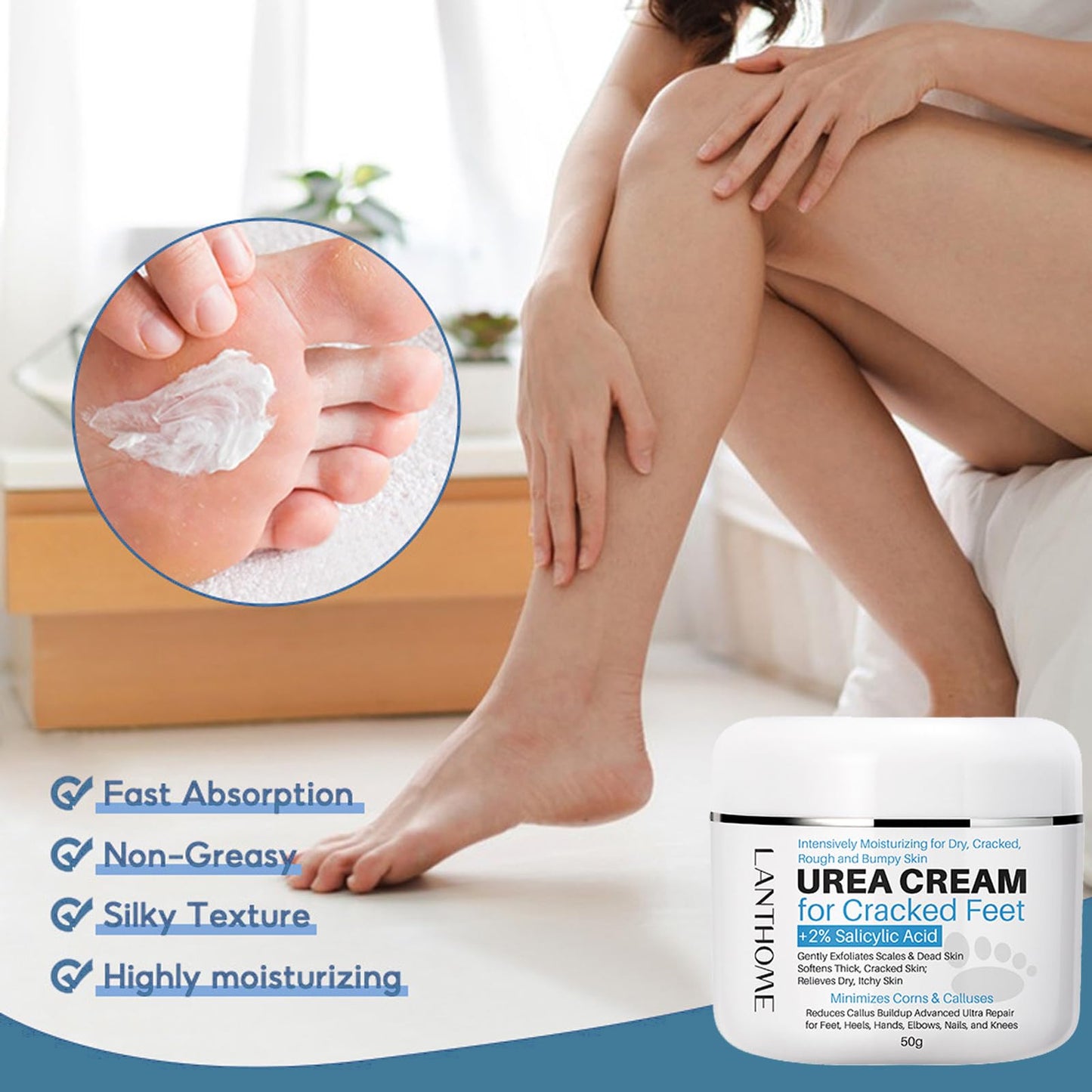Shengqialun Urea Foot Cream, Foot Cream for Cracked Heels and Dry Skin, Urea Cream Cracked Heel Repair Cream for Feet and Hand, Deep Moisturizing Callus Remover for Hand Foot Body Care (50g)