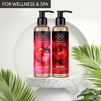 AROMATIKA trust the power of nature Sensual Massage Oil Set 2 x 200ml - Strawberry & Cherry - Blend of Almond and Grapeseed Oils - Edible & Kissable Massage Oil - Body Oil for Him & Her - for Couples - Romantic Gift - Relaxing Oil